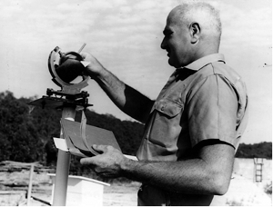 Technical Officer Mr Hugo van Dam taking weather readings, January 1973.